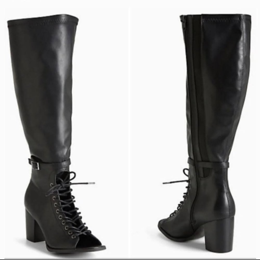 Torrid Lace Up Peep Toe Block Heel